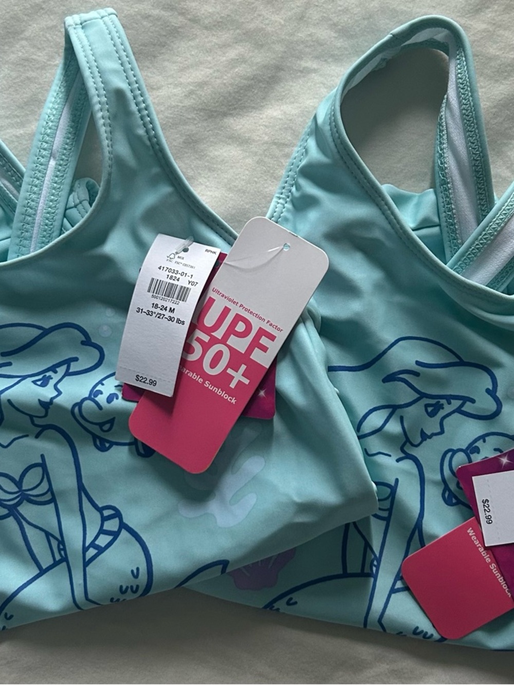 Disney Aqua Ariel One-Piece Swimsuit with Purple and Pink Accents